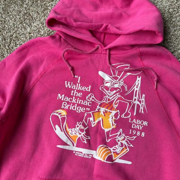 Vintage 80s Mackinac Bridge Michigan Graphic Pink Sweatshirt - Picture 4 of 5